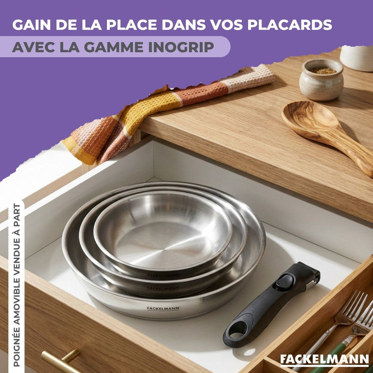 Poêle 24 cm en inox manche amovible Fackelmann InoGrip