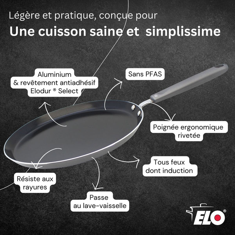 Poêle à crêpes 26 cm antiadhésive sans PFAS Elo Ducato