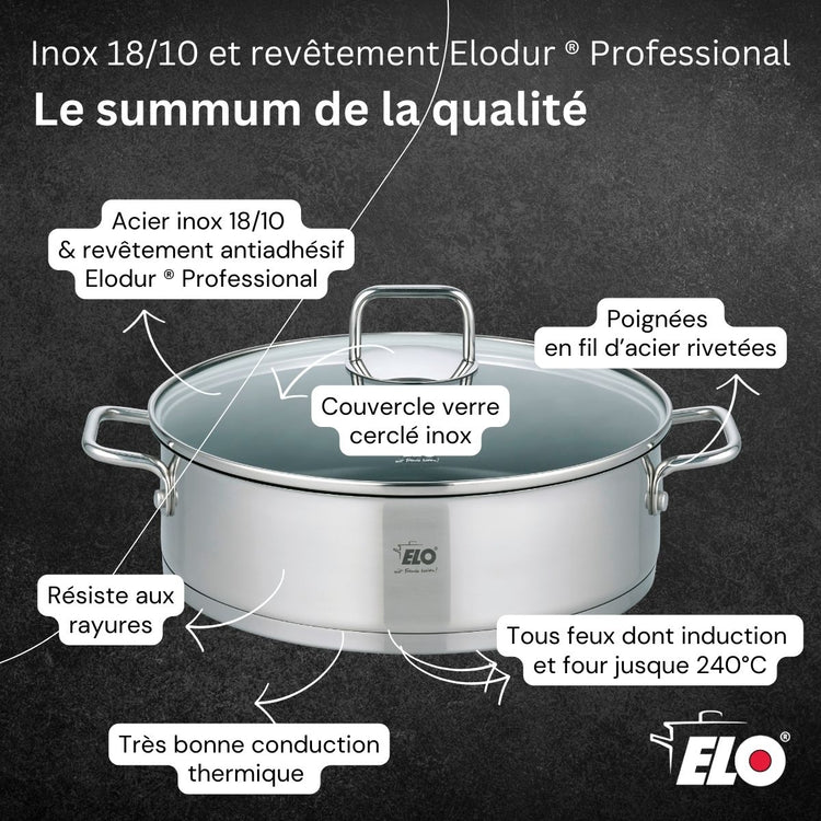Sautoir 28 cm en acier inoxydable 18/10 antiadhésif Elo Citrin