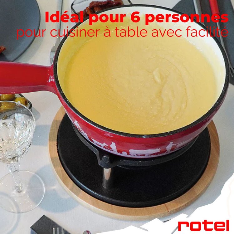 Service à fondue au fromage 6 personnes avec train de table de Noël Rotel