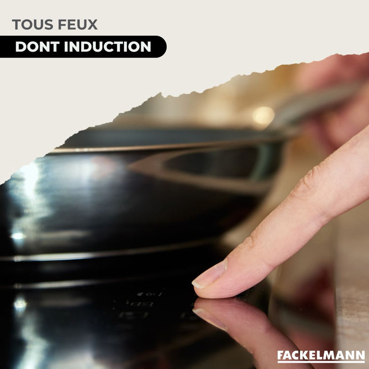 Set de 2 poêles 24 et 28 cm en inox et 2 couvercles en verre Fackelmann Eterna