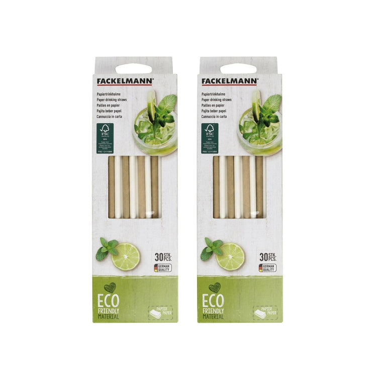 Lot de 60 pailles en papier brun et blanc 24 cm Fackelmann Bar Concept