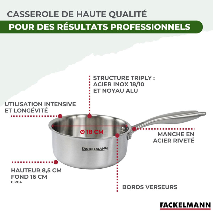 Casserole 18 cm en inox 18/10 Triply Fackelmann Vita3