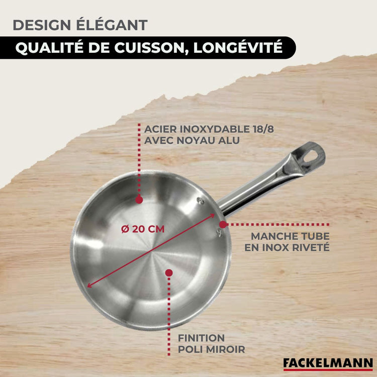 Set de 1 poêle 20 cm en inox et 6 ustensiles Fackelmann Eterna