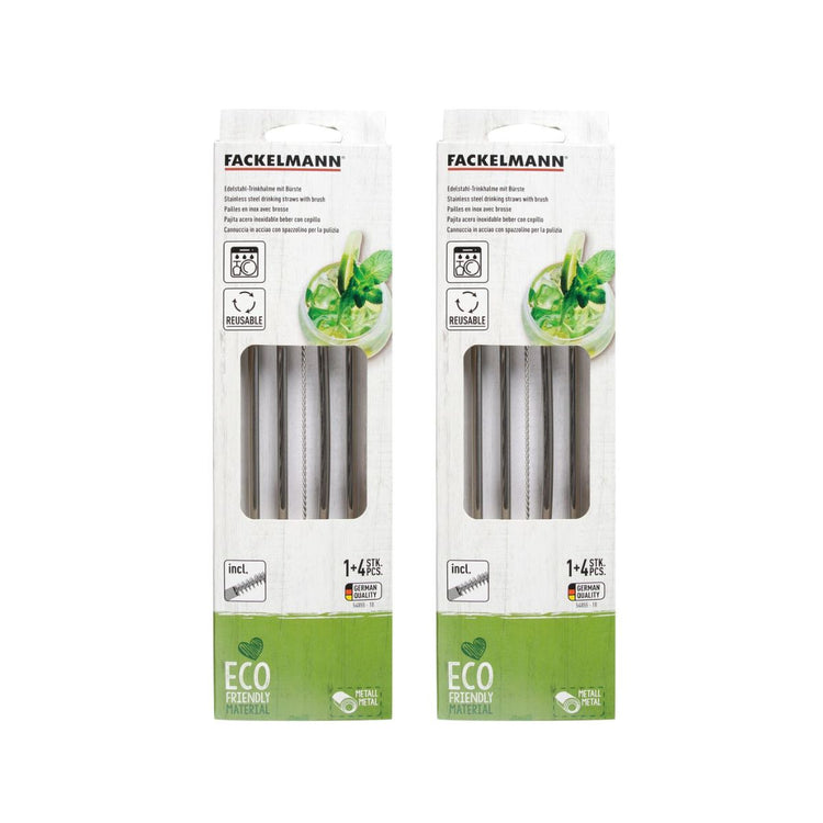 Lot de 8 pailles en inox avec 2 goupillons de nettoyage 24 cm Fackelmann Bar Concept