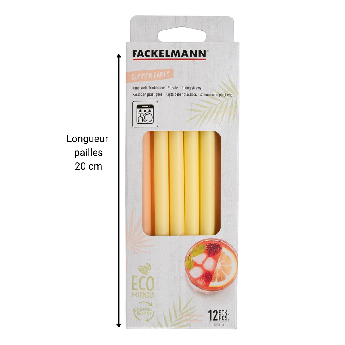 Lot de 12 pailles coloré en plastique Fackelmann Summer Party