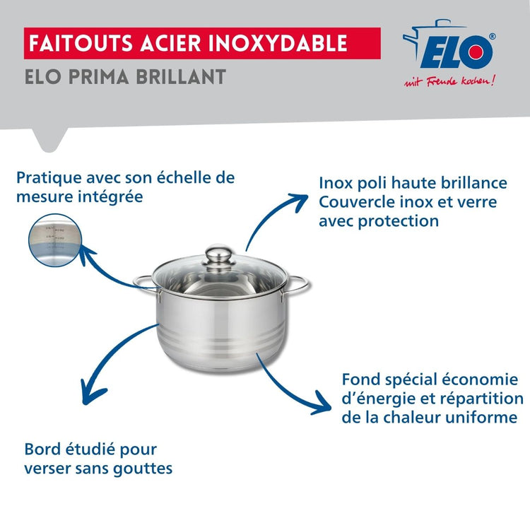 Ensemble de 1 Poêle de cuisson 28 cm et 1 faitout 20 cm Elo Prima Brillant