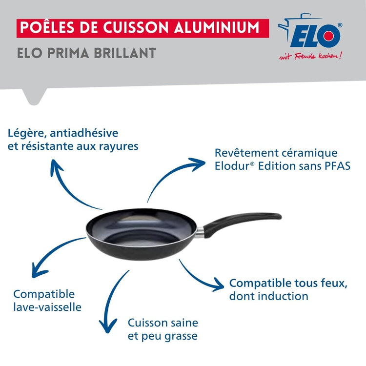 Ensemble de 1 Poêle de cuisson 24 cm et 2 faitouts 12 et 16 cm Elo Prima Brillant