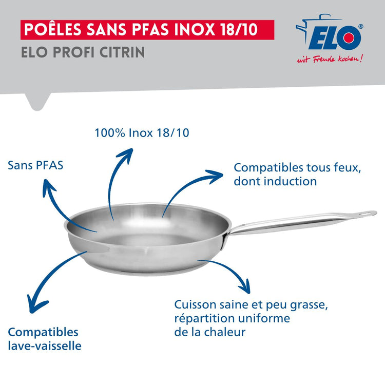 Ensemble de 1 Poêle de cuisson 28 cm et 4 faitouts 14, 16, 20 et 24 cm Elo Profi Brillant