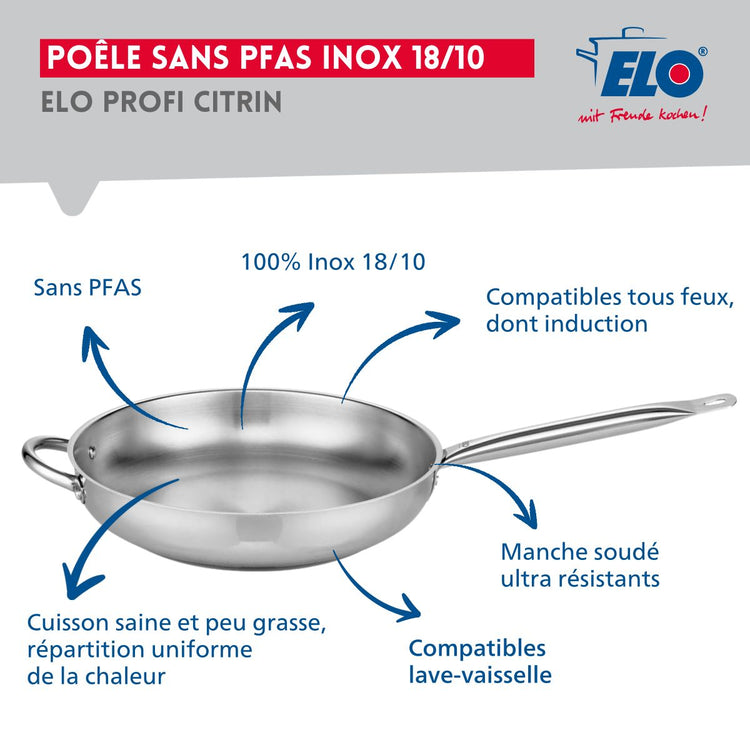 Ensemble de 1 Poêle de cuisson 32 cm et 4 faitouts 12, 14, 20 et 24 cm Elo Profi Brillant