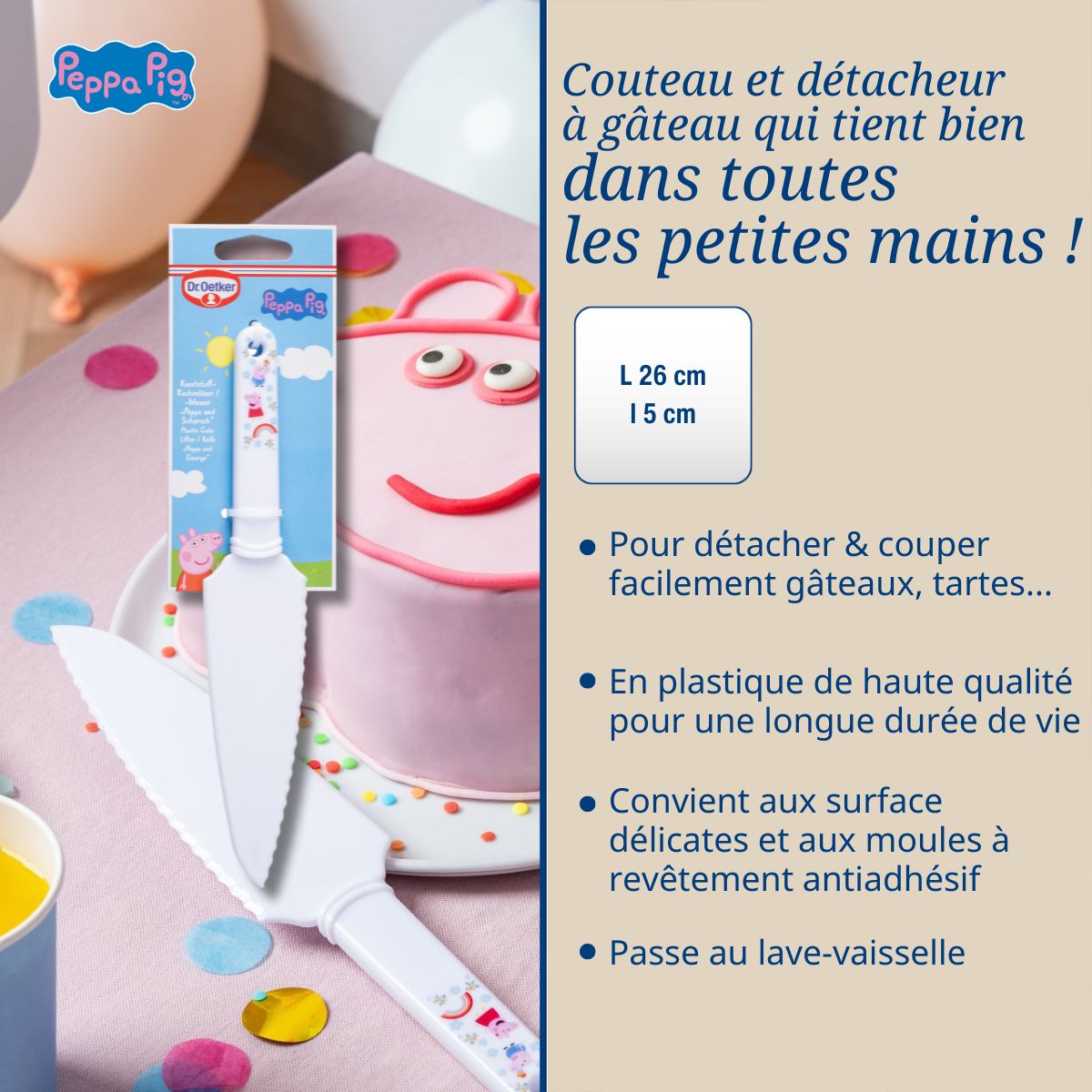 Couteau de cuisine et détacheur à gâteau pour cuisiner avec les enfants Dr. Oetker Peppa Pig 