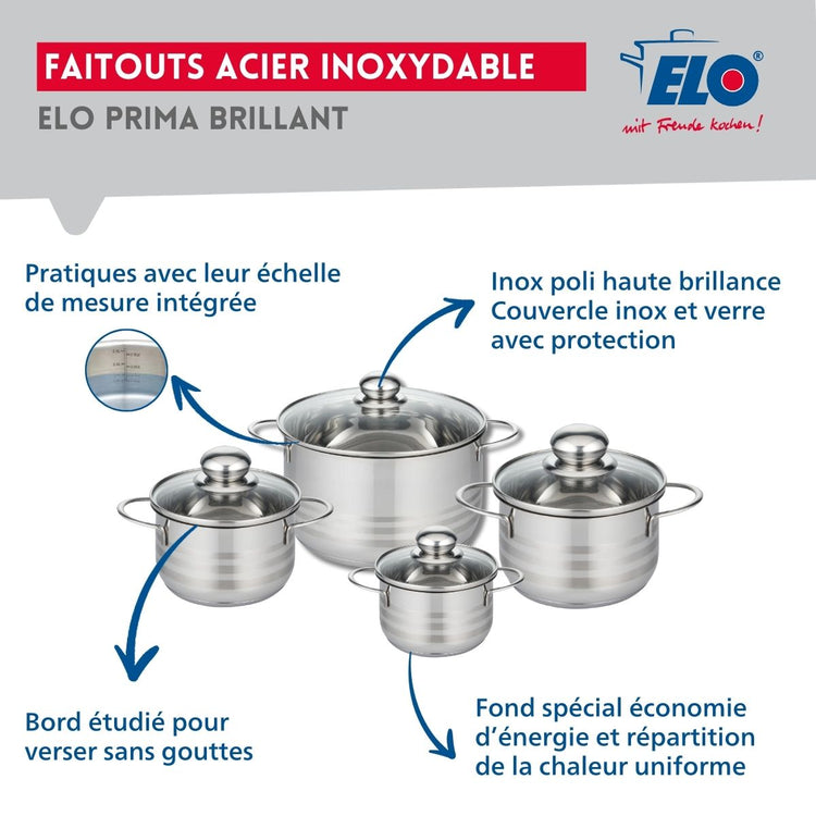 Ensemble de 1 Poêle de cuisson 28 cm et 4 faitouts 12, 14, 16 et 20 cm Elo Profi Brillant