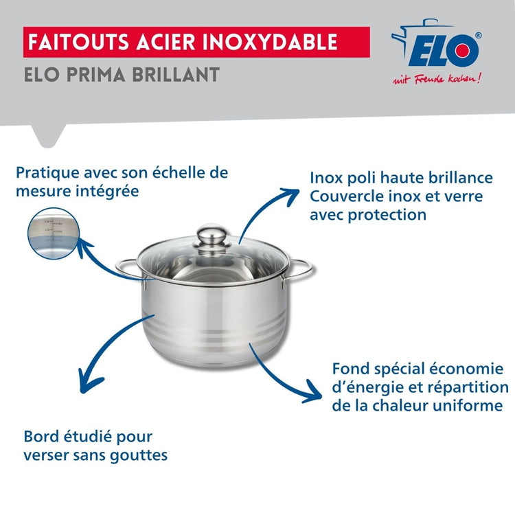 Ensemble de 1 Poêle de cuisson 32 cm et 1 faitout 24 cm Elo Profi Brillant