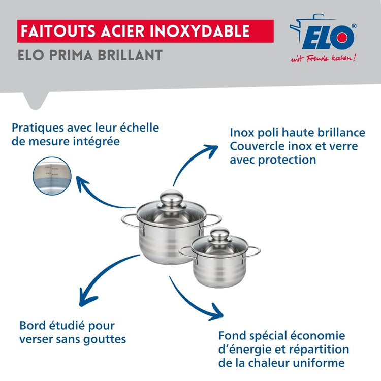Ensemble de 2 Poêles de cuisson 28 et 32 cm et 2 faitouts 12 et 14 cm Elo Profi Brillant
