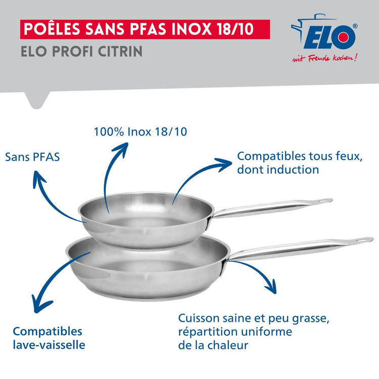 Ensemble de 2 Poêles de cuisson 24 et 28 cm et 4 faitouts 12, 16, 20 et 24 cm Elo Profi Brillant