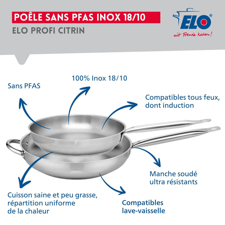 Ensemble de 2 Poêles de cuisson 28 et 32 cm et 2 faitouts 14 et 24 cm Elo Profi Brillant