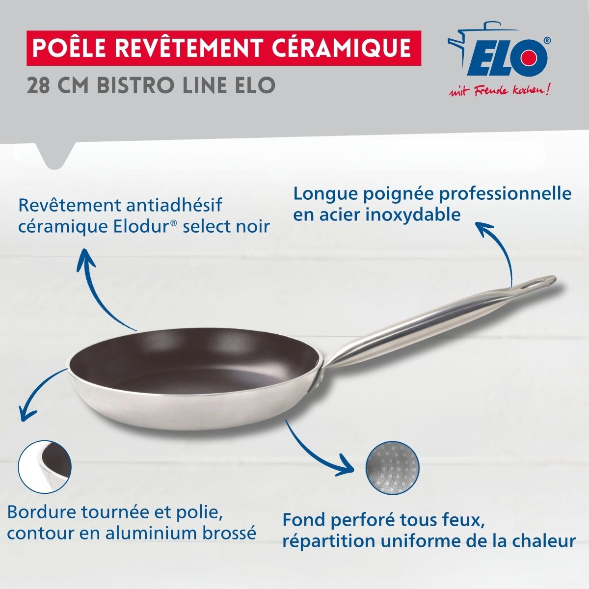 Poêle de cuisson avec revêtement céramique sans PFAS 28 cm Bistro Line Elo