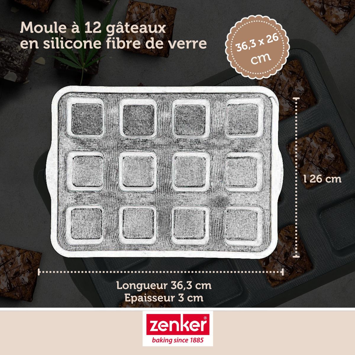 Moule à gâteaux 12 carrés en silicone fibre de verre Zenker