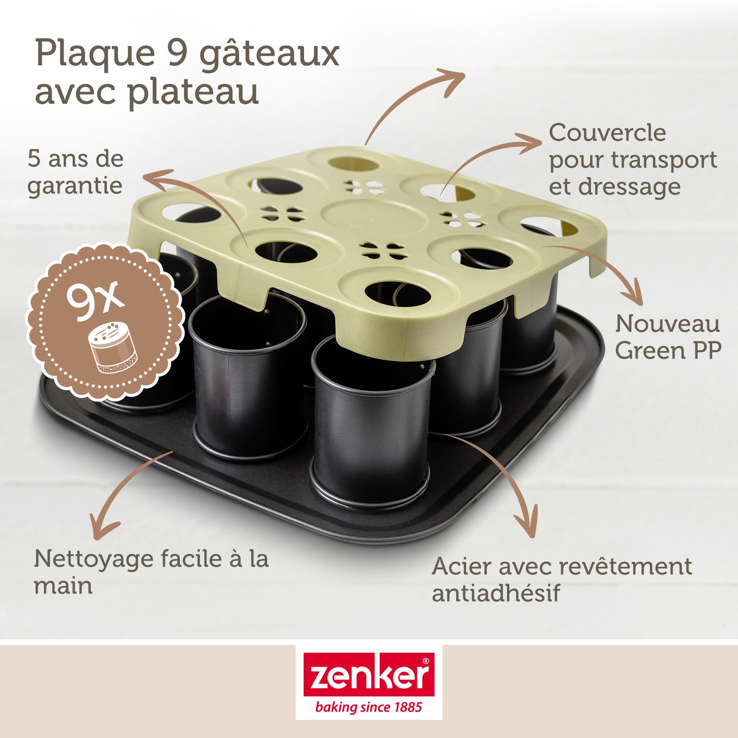 Moule à gâteaux individuels 9 empreintes avec couvercle Zenker Bake Click and Go