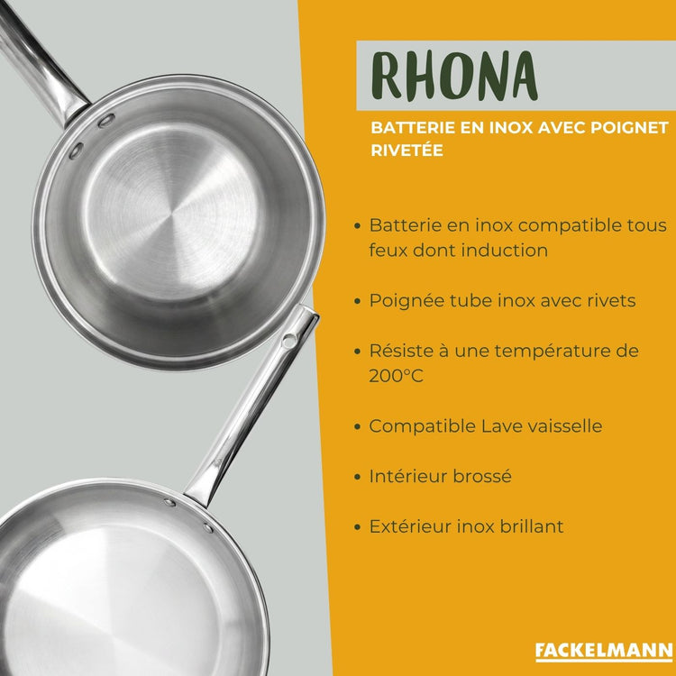 Lot de 3 casseroles en inox 18/20/22 cm et 2 poêles à frire en inox 20/28 cm Fackelmann Rhona