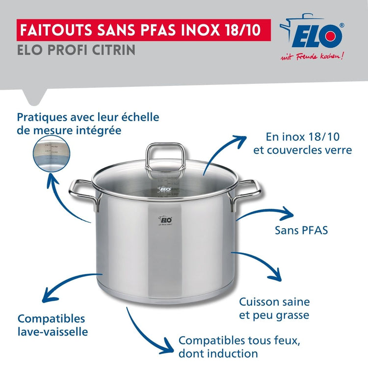Ensemble de 1 Poêle de cuisson 28 cm et 1 faitout 26 cm Elo Profi Citrin