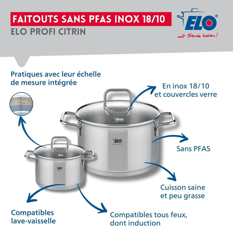 Ensemble de 1 Poêle de cuisson 28 cm et 2 faitouts 12 et 20 cm Elo Profi Citrin