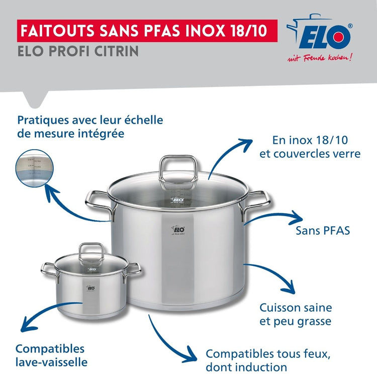 Ensemble de 1 Poêle de cuisson 28 cm et 2 faitouts 14 et 26 cm Elo Profi Citrin