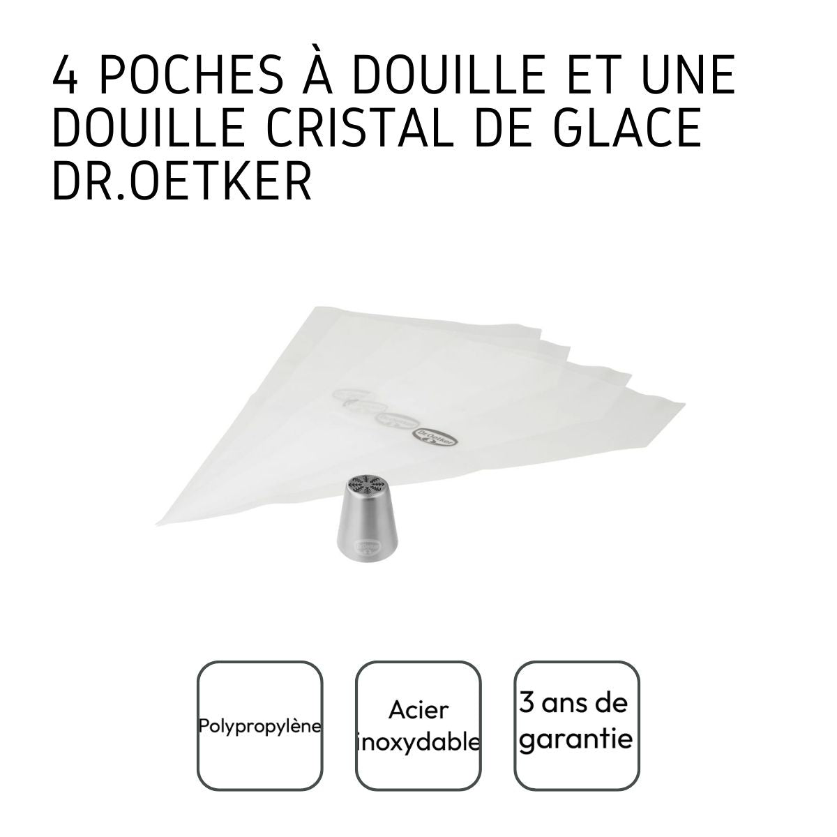 Douille motif Cristal de glace et lot de 4 poches à douille Dr Oetker