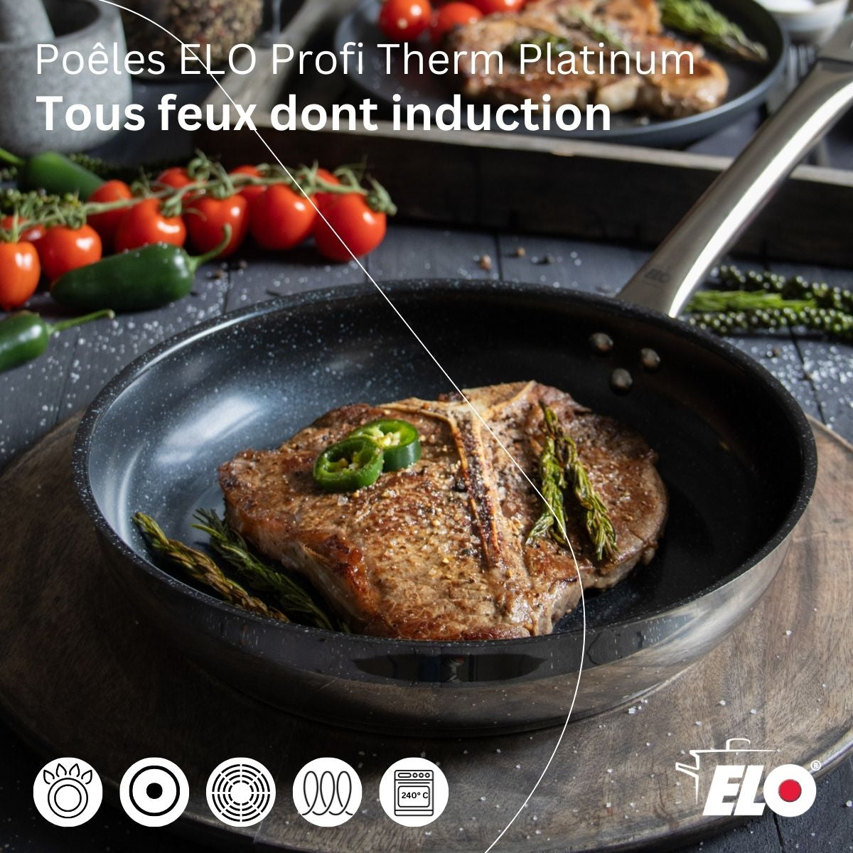 Poêle de cuisson avec revêtement céramique sans PFAS 24 cm Elo Profi Therm Platinum