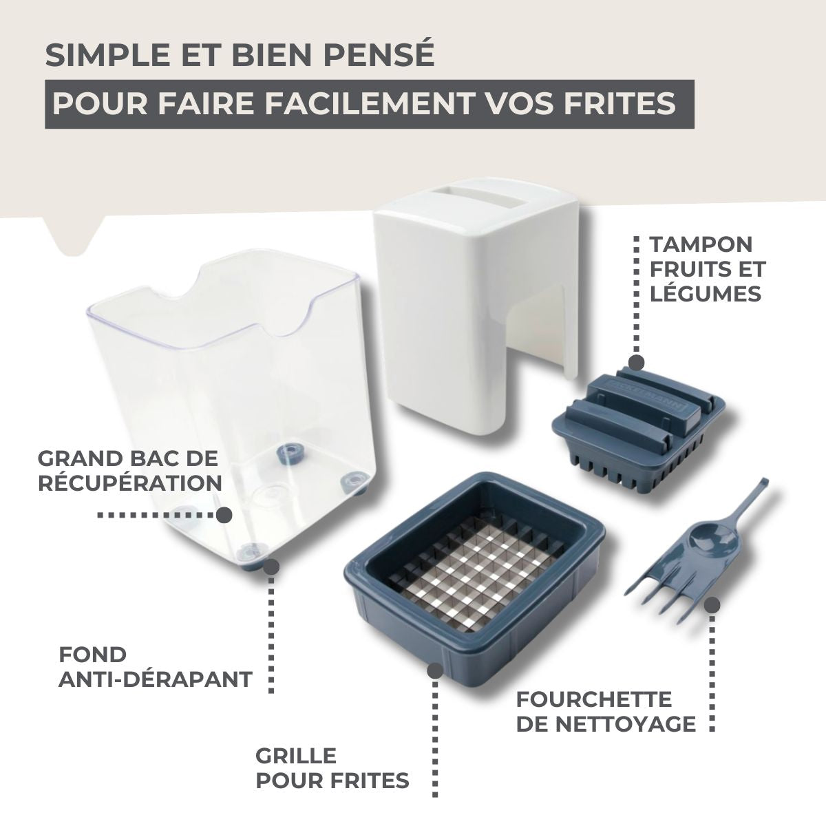 Coupe frites manuel avec récipient et brosse de nettoyage Fackelmann Easy Prepare
