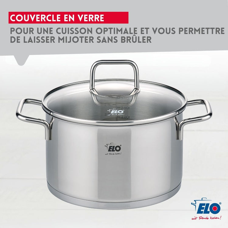 Marmite en inox avec couvercle en verre 26 cm Elo Citrin