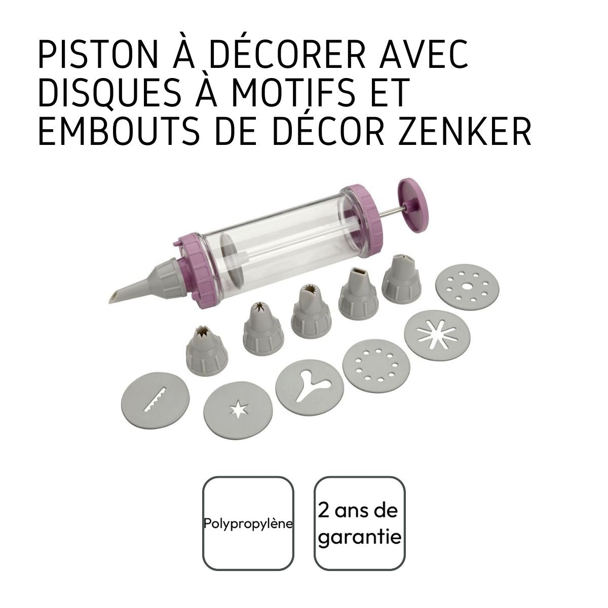 Seringue de pâtisserie type poche à douille avec 6 embouts et 6 disques à motifs Zenker
