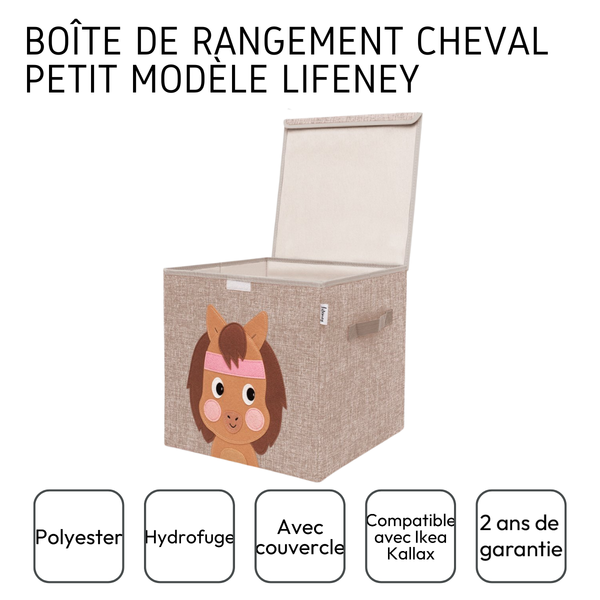 Boîte de rangement "cheval" avec couvercle, compatible avec l'étagère IKEA KALLAX Lifeney