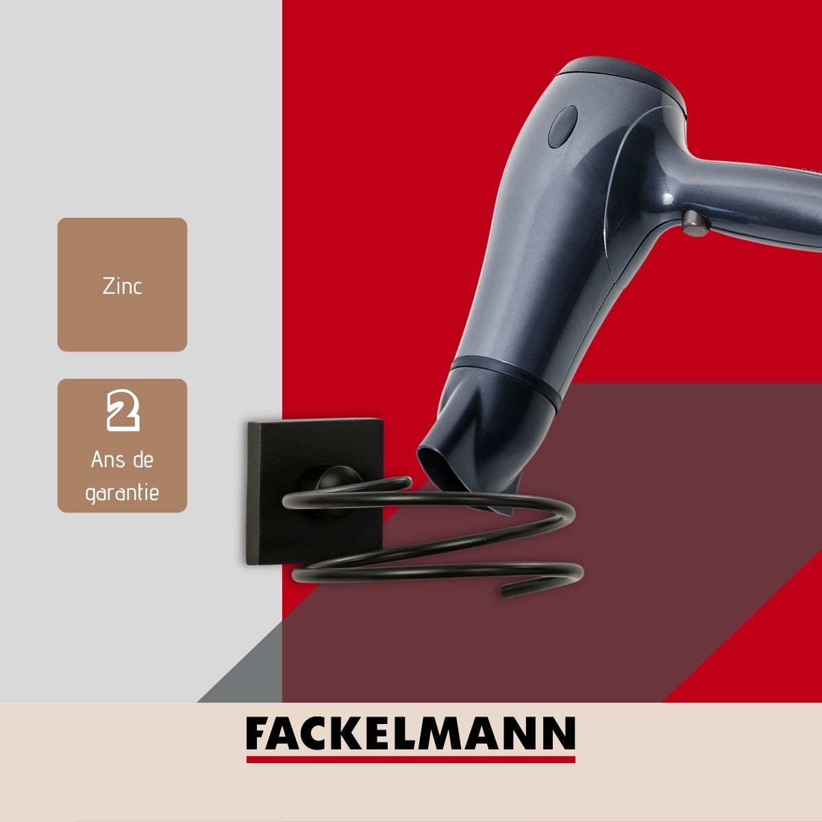Support sèche cheveux en zinc noir mat Fackelmann New York