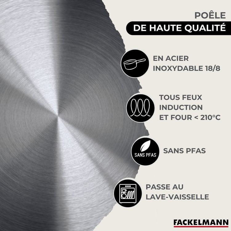 Batterie de cuisine avec 3 faitouts 16/20/24 cm et 1 poêle 24 cm avec 5 ustensiles de cuisine Fackelmann Etherna Brillant Vario