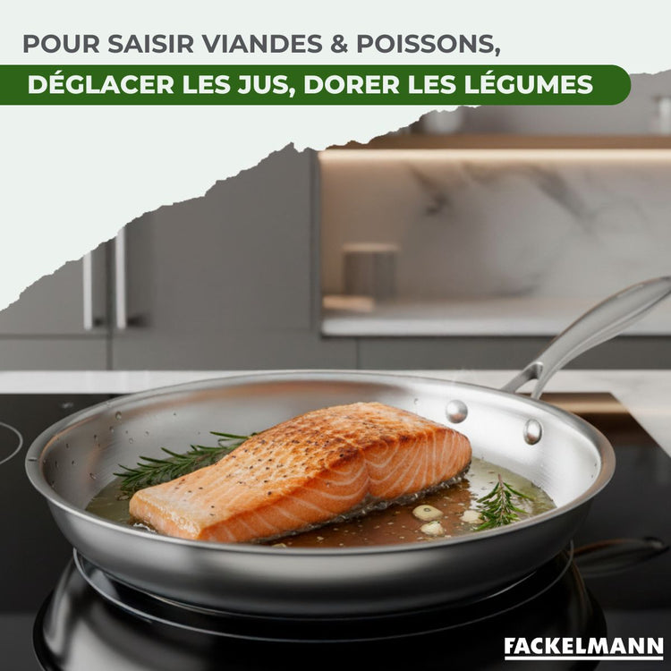 Set de 2 poêles de cuisson 26/28 cm en inox avec 1 couvercle de cuisson universel Fackelmann Vita3