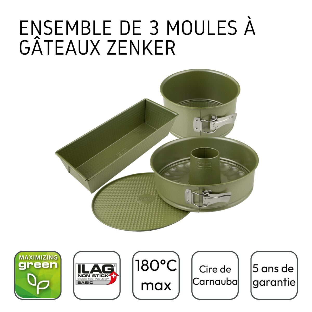 Ensemble de 3 moules à gâteaux Zenker Green Vision
