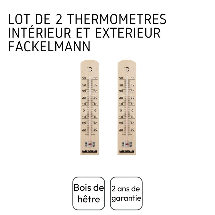 Thermomètre mural intérieur et extérieur en bois Fackelmann Tecno