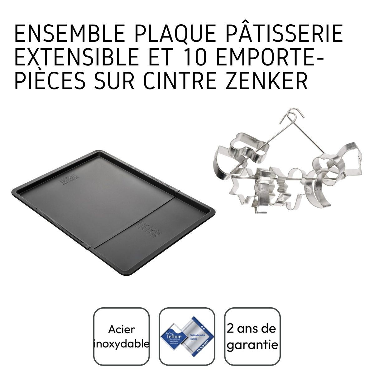 Ensemble avec plaque à pâtisserie extensible et 9 emporte-pièces sur cintre Zenker