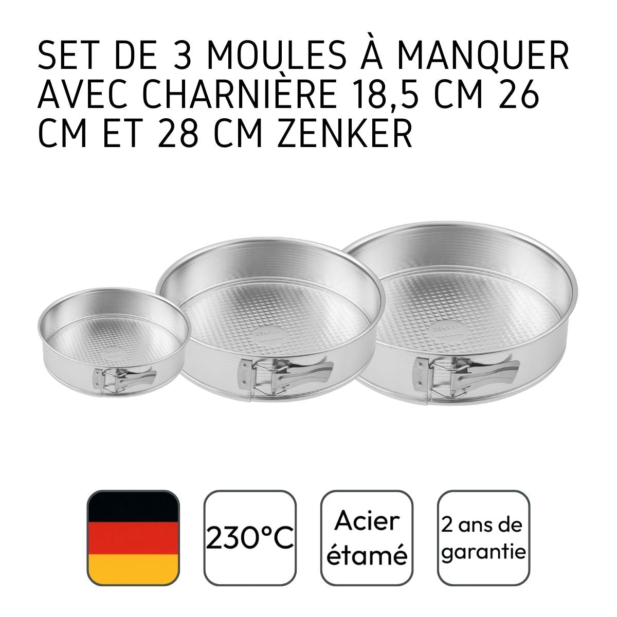 Set de 3 moules à manqué à charnière 18,5 cm + 26 cm + 28 cm Zenker Silver