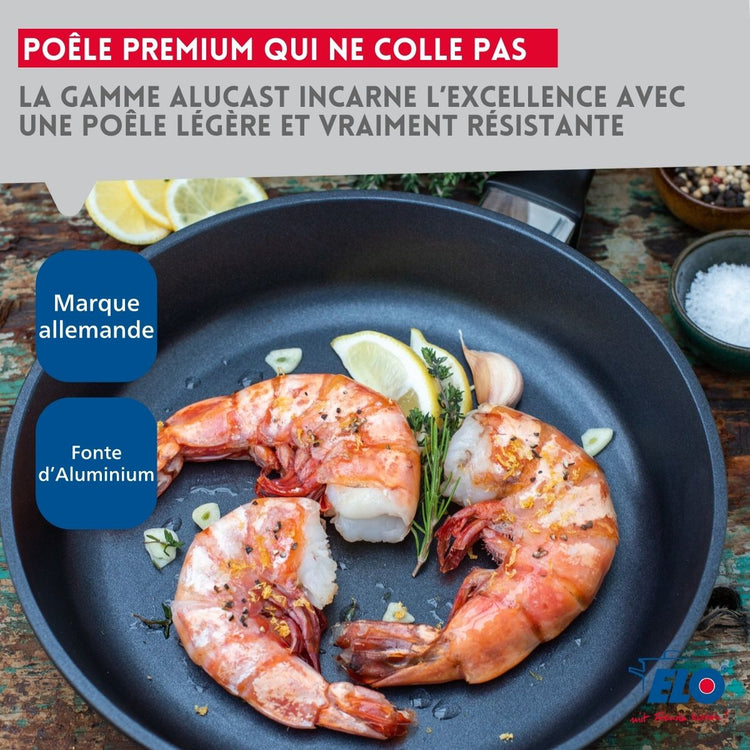 Ensemble de 3 poêles à frire et 3 couvercles en verre 20 cm 24 cm et 28 cm Elo Alucast