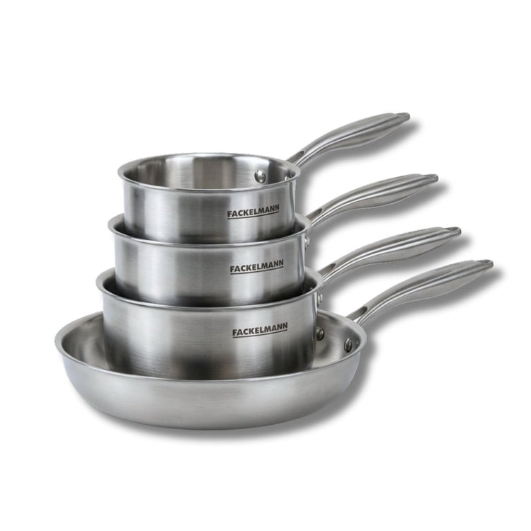 Batterie de cuisine avec 1 poêle de cuisson 28 cm et 2 casseroles 14/18 cm en inox sans PFAS Fackelmann Vita3