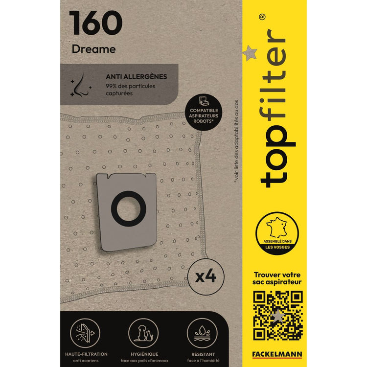 Lot de 4 sacs pour aspirateur robot Dreame TopFilter Premium
