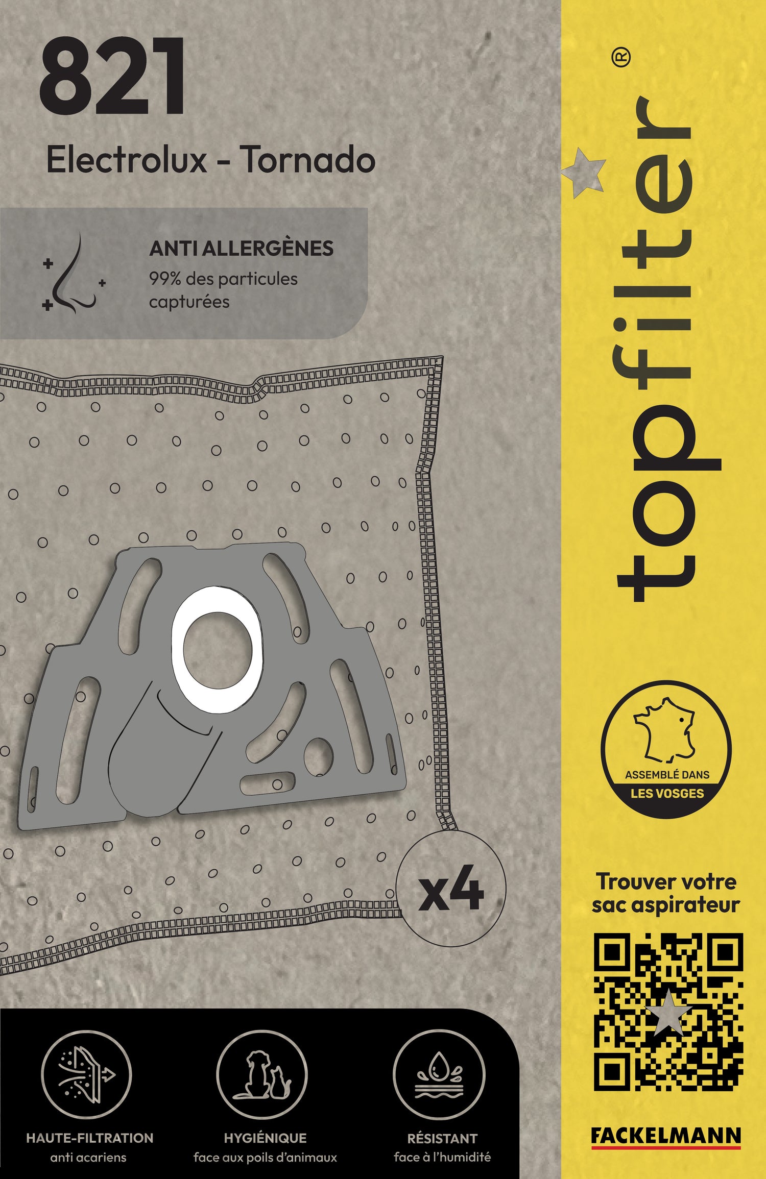 Lot de 4 sacs aspirateur pour Tornado et Electrolux TopFilter Premium