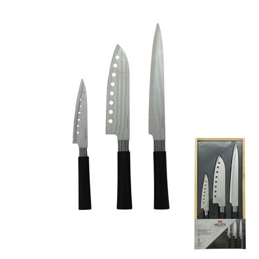 Coffret de 3 couteaux style Japonais en acier Santoku, Gyuto et Honesuki