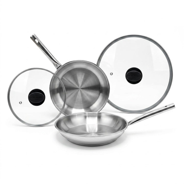 Lot de 2 poêles à frire inox 24/28 cm et 2 couvercles en verre Fackelmann Rhona