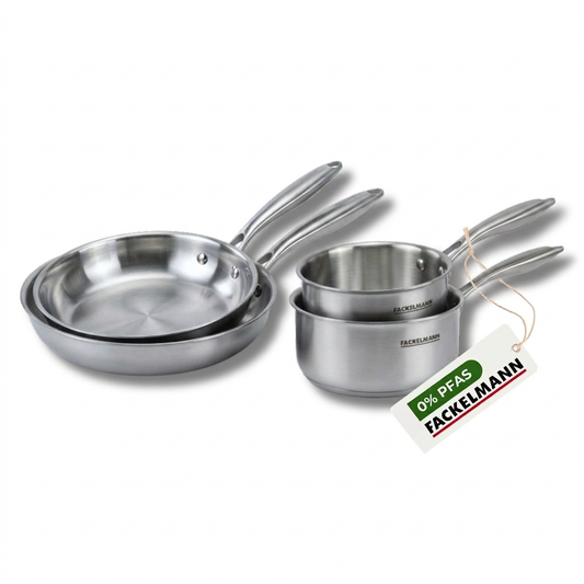 Batterie de cuisine avec 2 poêles 20/28 cm et 2 casseroles 14/18 cm en acier inoxydable sans PFAS Fackelmann Vita3