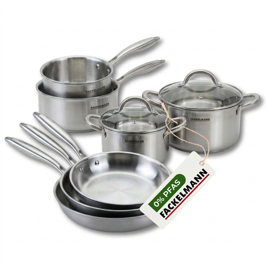 Batterie de cuisine avec 3 poêles 24/26/28 cm 3 casseroles 14/16/18 cm et 2 faitouts 20/24 cm sans PFAS Fackelmann Vita3