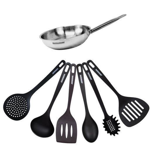 Set de 1 poêle 20 cm en inox et 6 ustensiles Fackelmann Eterna