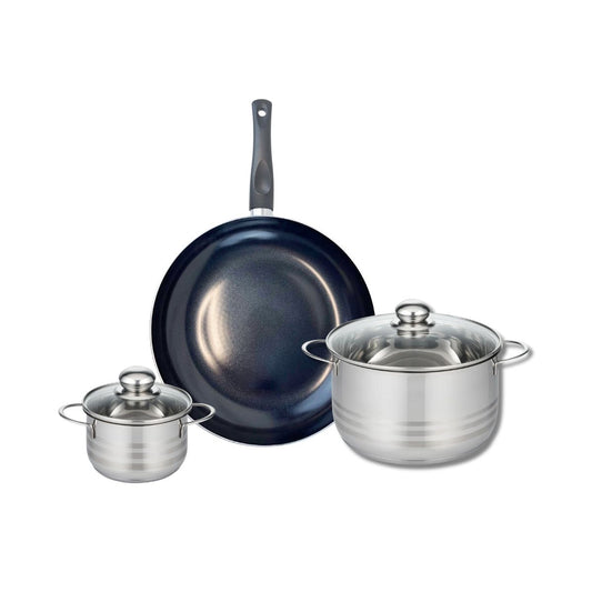 Ensemble de 1 Poêle de cuisson 32 cm et 2 faitouts 14 et 24 cm Elo Prima Brillant